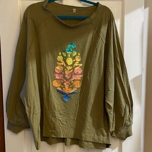 FP Movement by Free People Olive Long Sleeve Tee with Colorful Sequin Design